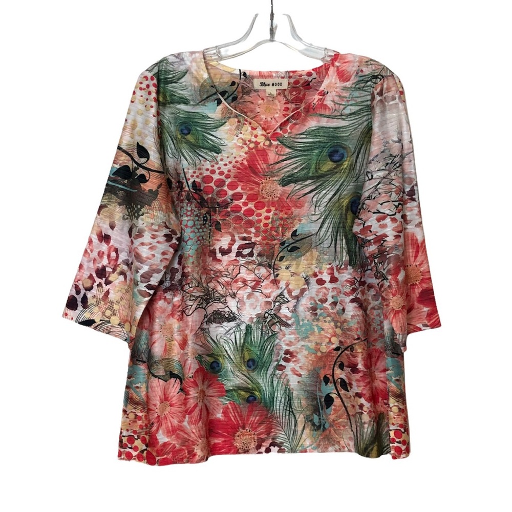 Blue Mood Floral & Peacock Feathers Top - Picture 11 of 13
